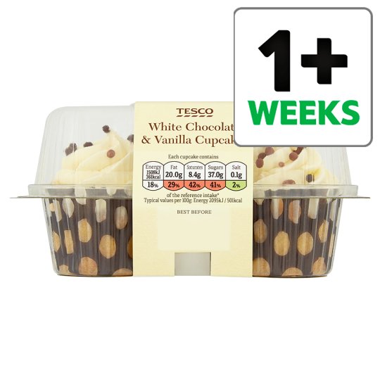 Calories In 100 G Of Tesco Tesco White Chocolate And Vanilla Cupcakes 2 Pack Nutristandard